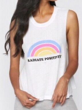 Spiritual Gangster White Tank Radiate Positivity Rainbow Graphic